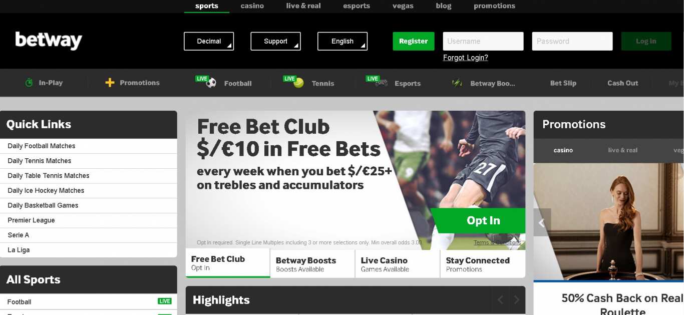 Betway deposit