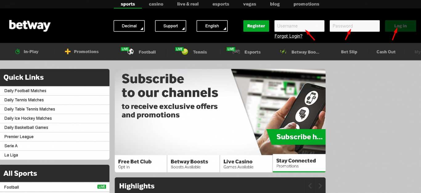 Betway login